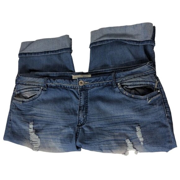 Fashion Bug Plus Size 28W Cropped Distressed Jeweled Jeans - Picture 1 of 10